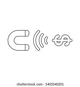 Vector icon concept of magnet attracting dollar money. Black outlines.
