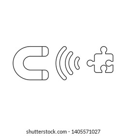 Vector icon concept of magnet attracting missing puzzle.
