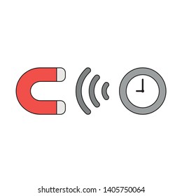 Vector icon concept of magnet attracting clock time. Black outlines and colored.