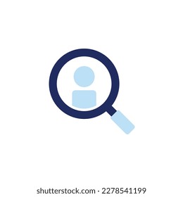 vector icon concept of magnifying glass with user profile to search for candidates on job vacancies. Can be used for human resources, company, business. Can be applied to web, website, poster, apps