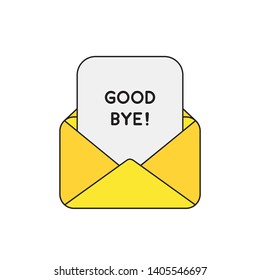 Vector icon concept of mail envelope with good bye paper. Black outlines and colored.