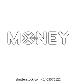 Vector icon concept of money word with bulls eye and dart.