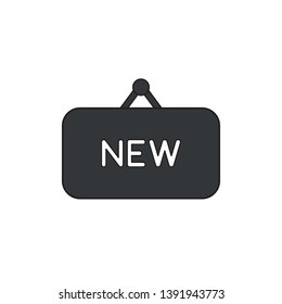 Vector icon concept of new word written on black hanging sign. 
