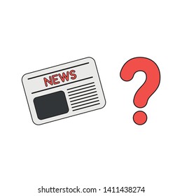 Vector icon concept of newspaper with question mark. Black outlines and colored.