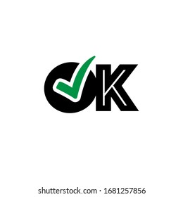 Vector icon concept of ok word text with check mark. Stock vector illustration isolated on white background