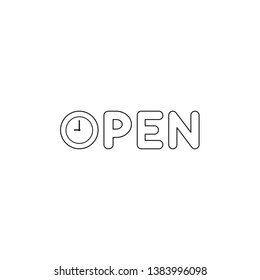Vector icon concept of open text with clock time shows 9 o'clock. Black outlines.
