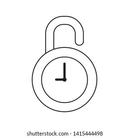 Vector icon concept of opened clock padlock. Black outlines, white background.