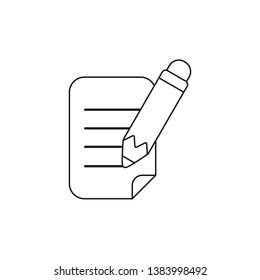 Vector icon concept of pencil writing on paper. Black outlines.