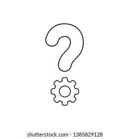 Vector icon concept of question mark with gear. Black outlines. 