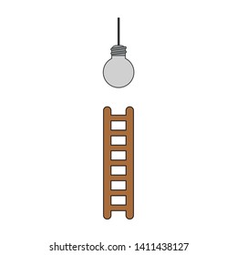 Vector icon concept of reach grey light bulb with ladder. Black outlines and colored.