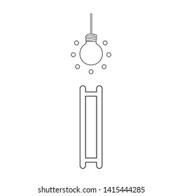 Vector icon concept of reach light bulb with ladder. Black outlines, white background.