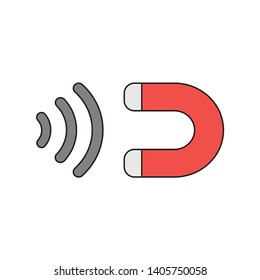 Vector icon concept of red magnet attracting. Black outlines and colored.