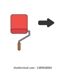 Vector icon concept of red roller paint brush painting wall. 