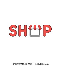 Vector icon concept of red shop word with shop. 