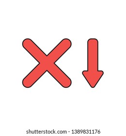 Vector icon concept of red x mark with red arrow moving down. 
