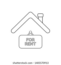 Vector icon concept of for rent hanging sign under roof.