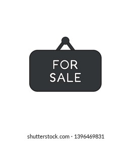 Vector icon concept of for sale written on black hanging sign. Black outlines and colored.