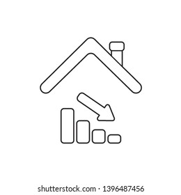 Vektorillustration Icon Konzept der Verkaufsleiste Graphen unter dem Dach des Hauses. Schwarze Umrisse.