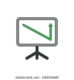 Vector icon concept of sales chart arrow moving down and up. Black outlines and colored.