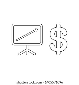 Vector icon concept of sales chart arrow moving up with dollar.