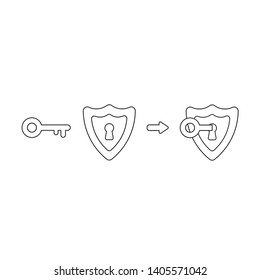 Vector icon concept of shield with keyhole and key.