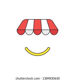 Vector icon concept of shop store awning with yellow smiling mouth. 