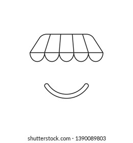 Vector icon concept of shop store awning with smiling mouth. Black outlines.