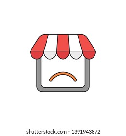 Vector icon concept of shop store with sulking mouth. 