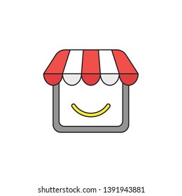 Vector icon concept of shop store with smiling mouth. 