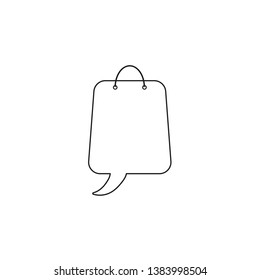 Vector icon concept of shopping bag with speech bubble. Black outlines.