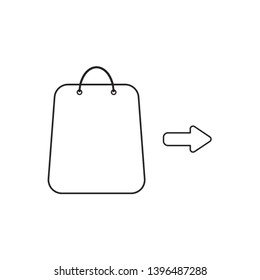 Vector icon concept of shopping bag with arrow. Black outlines.