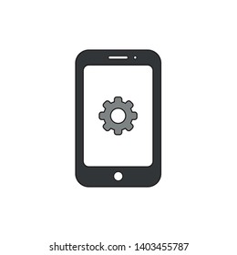 Vector icon concept of smartphone with gear. Black outlines and colored.