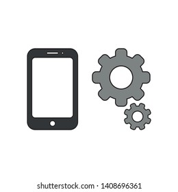 Vector icon concept of smartphone with gears. Black outlines and colored.