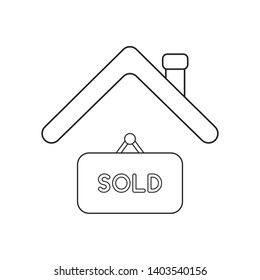Vector icon concept of sold hanging sign under roof. Black outlines.