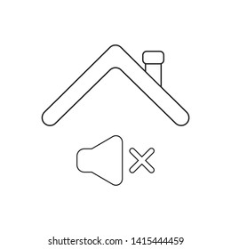 Vector icon concept of sound off symbol under roof. Black outlines, white background.
