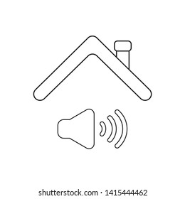 Vector icon concept of sound on symbol under roof. Black outlines, white background.