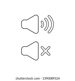 Vector icon concept of speaker sound symbols on and off. Black outlines.