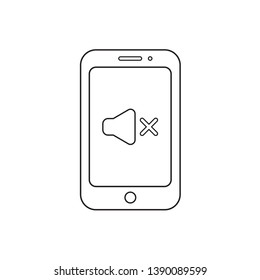 Vector icon concept of speaker sound off inside smartphone. Black outlines.