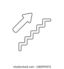 Vector icon concept of stairs with arrow pointing up. Black outlines.