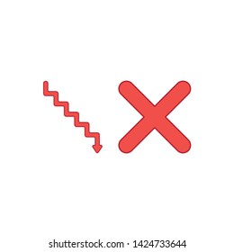 Vector icon concept of stairs with arrow pointing down and x mark. Colored outlines.