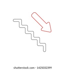 Vector icon concept of stairs with arrow pointing down. White background and colored outlines.