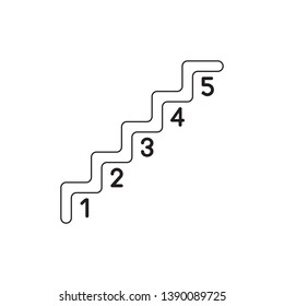 Vector icon concept of stairs with numbers from one to five. Black outlines.