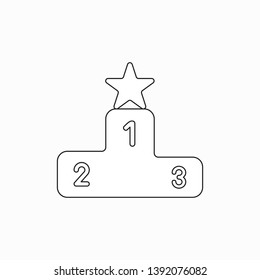 Vector icon concept of star on first place of winners podium. Black outlines.
