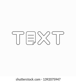 Vector icon concept of text word with written paper. Black outlines.
