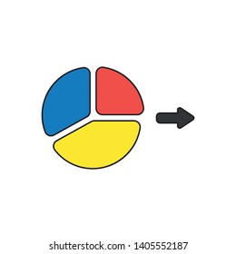 Vector icon concept of three parts blue, red, yellow diagram. Black outlines and colored.