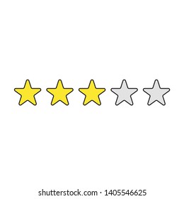 Vector icon concept of three yellow stars. Black outlines and colored.