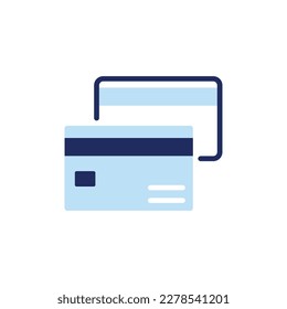vector icon concept of two credit cards or ATMs stacked on top of each other for refinancing or default on debt. Can be used for finance, accounting, banking. Can be applied to web, website, poster