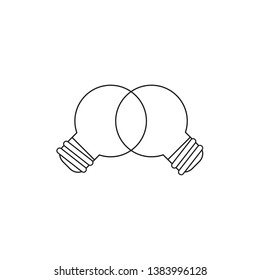 Vector icon concept of unite ideas, light bulbs, teamwork. Black outlines.