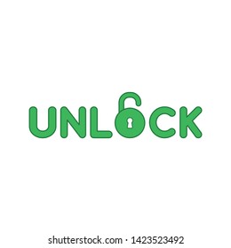 Vector icon concept of unlock text with opened padlock. Colored outlines.