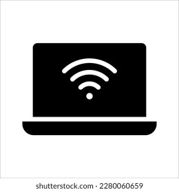 Icono vectorial del símbolo wifi inalámbrico dentro del ordenador portátil. ilustración vectorial sobre fondo blanco